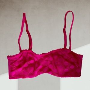 NEW! Pink Polkadot Mesh Strapless Convertible Bra by Aerie | 32B